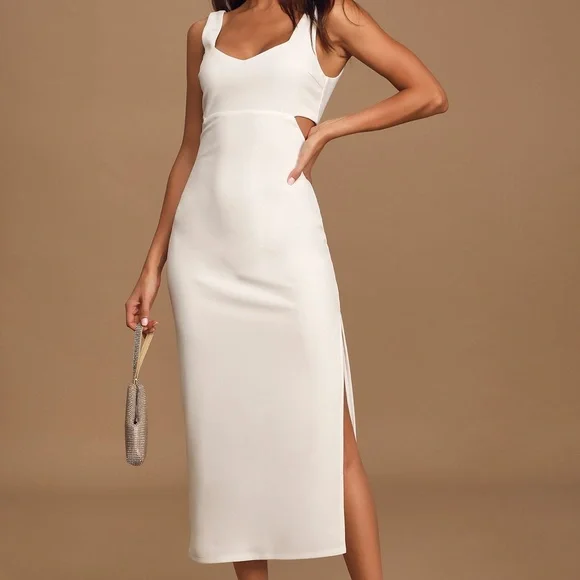 NEW LULUS Captivate My Soul WHITE Cutout BODYCON Stretchy COCKTAIL Midi DRESS S - Picture 9 of 16